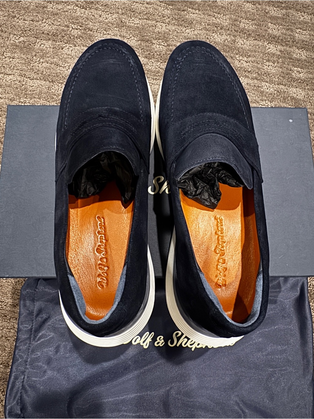 NIB NBW Wolf & Shepherd Crossover Loafers Navy Suede Men’s 11.5 New